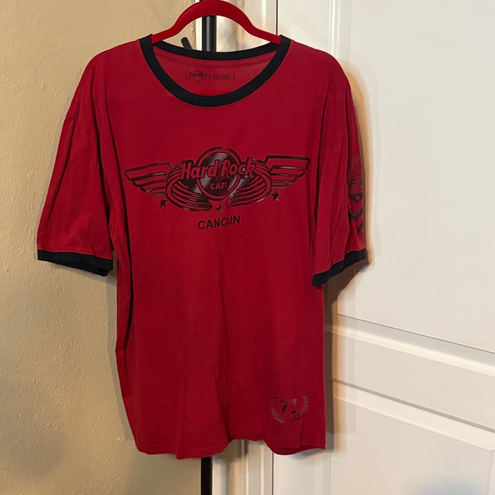Hard Rock Cafe Cancun Red Tee with Black Accents